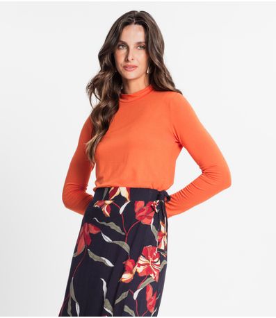 Blusa Feminina Manga Longa Gola Alta Rovitex Laranja