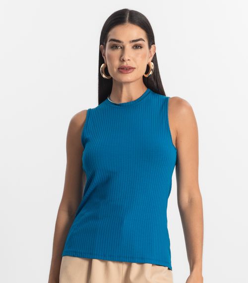 Regata Feminina Ribana Canelada Rovitex Azul