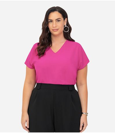 Blusa Manga Morcego Plus Size Secret Glam Rosa