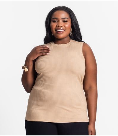 Regata Plus Size Em Ribana Canelada Secret Glam Marrom