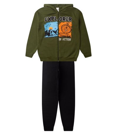 Conjunto De Moletom Masculino Com Capuz Kappes Verde