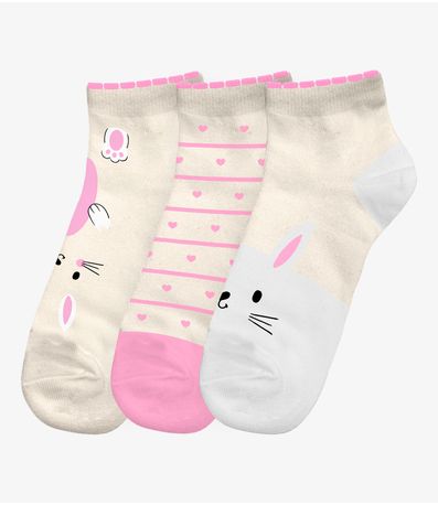 Kit 3 Pares De Meia Cano Curto Infantil Trick Nick Rosa