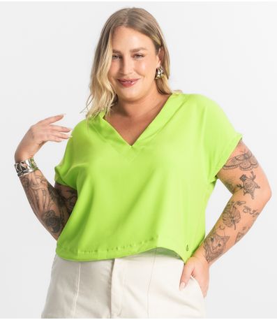 Blusa Manga Morcego Plus Size Secret Glam Verde
