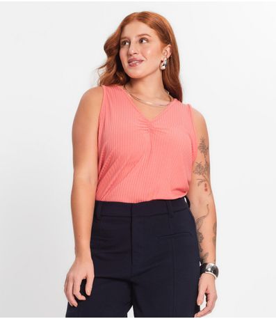 Regata Plus Size Em Ribana Canelada Secret Glam Rosa