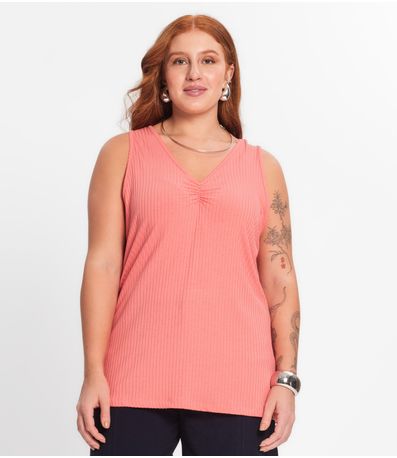Regata Plus Size Em Ribana Canelada Secret Glam Rosa
