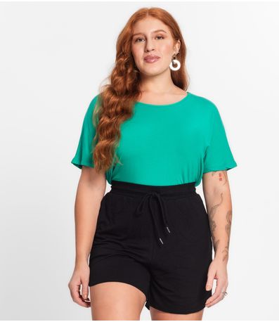 Blusa Manga Curta Feminina Plus Size Secret Glam Verde
