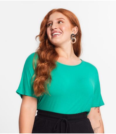 Blusa Manga Curta Feminina Plus Size Secret Glam Verde