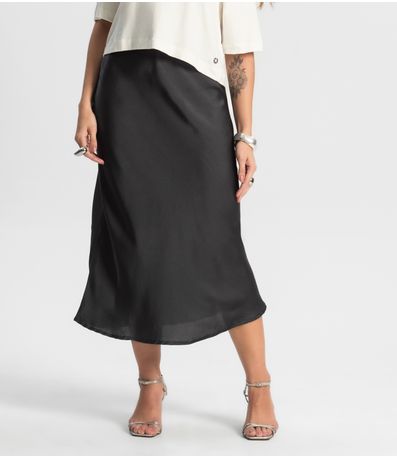 Saia Feminina Midi Acetinada Style Box Cinza