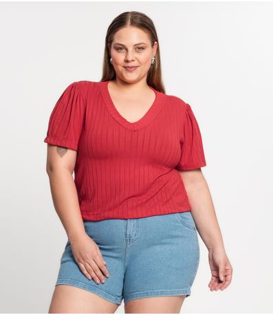 Blusa Canelada Plus Infinita Cor Vermelho
