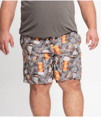 Bermuda Microfibra Elastano Estampada Nellonda Cinza