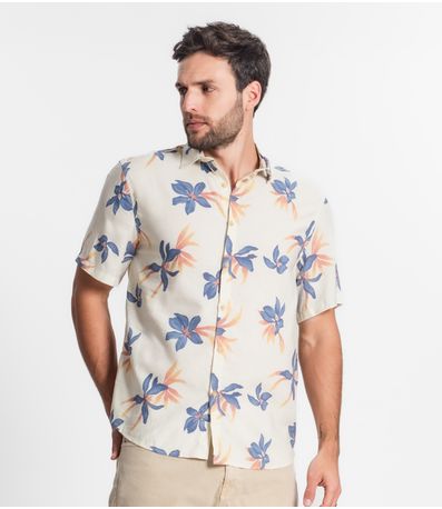 Camisa Masculina Florida Com Botões Select Bege