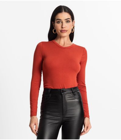 Blusa Manga Longa Decote V Básica Select Laranja