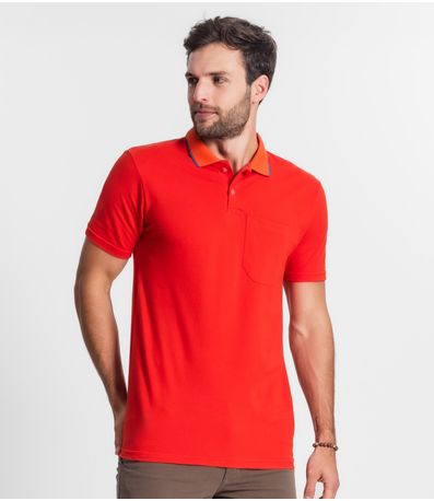 Polo Básica Com Detalhe de Linhas na Gola Select Laranja
