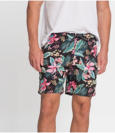 Bermuda Microfibra com Elastano Estampada Nellonda Preto