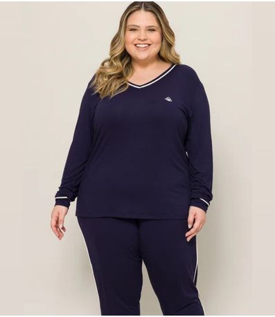 Pijama Feminino Manga Longa Evanilda Azul