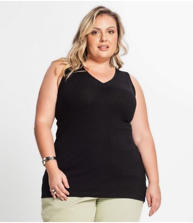 Regata Plus Size Em Ribana Canelada Secret Glam Preto