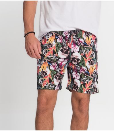 Bermuda Microfibra com Elastano Estampada Nellonda Preto