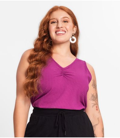 Regata Plus Size Em Ribana Canelada Secret Glam Roxo