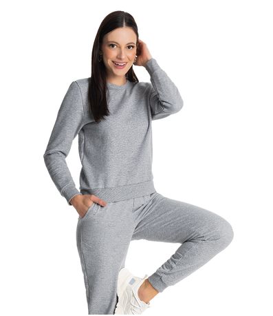 Blusão Feminino Básico de Moletom Rovitex Cinza