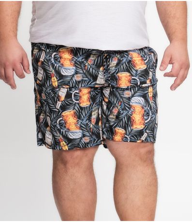 Bermuda Microfibra Elastano Estampada Nellonda Preto