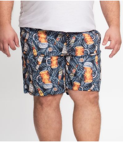 Bermuda Microfibra Elastano Estampada Nellonda Azul
