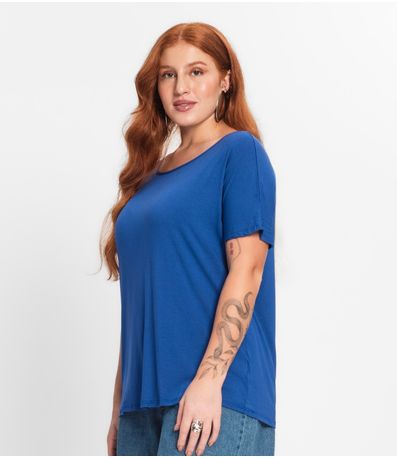 Blusa Manga Curta Feminina Plus Size Secret Glam Azul