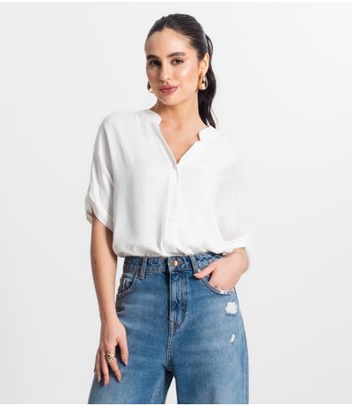 Camisa Feminina Gola Padre Manga Curta Select Bege