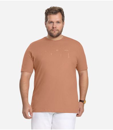 Camiseta Masculina Plus Size Meia Malha Diametro Marrom