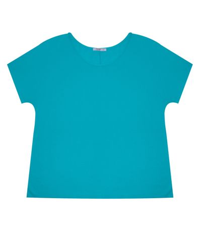 Blusa Manga Curta Feminina Plus Size Secret Glam Azul