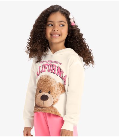 Blusão Menina Ursinho Com Capuz Rovi Kids Bege