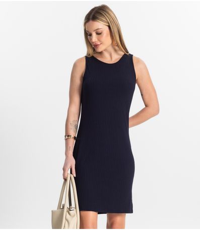 Vestido Curto Em Ribana Canelada Rovitex Azul