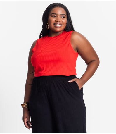 Regata Plus Size Em Ribana Canelada Secret Glam Laranja