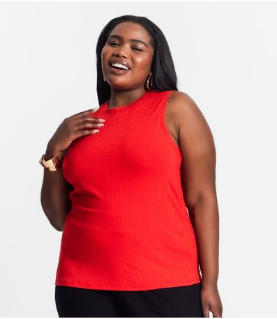 Regata Plus Size Em Ribana Canelada Secret Glam Laranja
