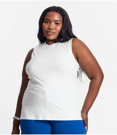 Regata Plus Size Em Ribana Canelada Secret Glam Bege
