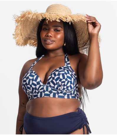 Top Biquíni Estampado Com Bojo Plus Size Uni Femme Bege