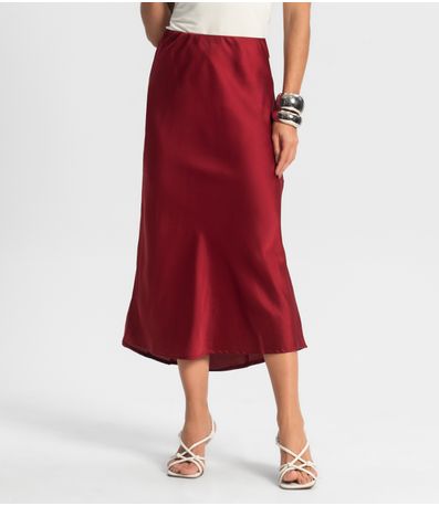 Saia Feminina Midi Acetinada Style Box Vermelho