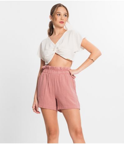 Shorts Feminino Linho Select Rosa