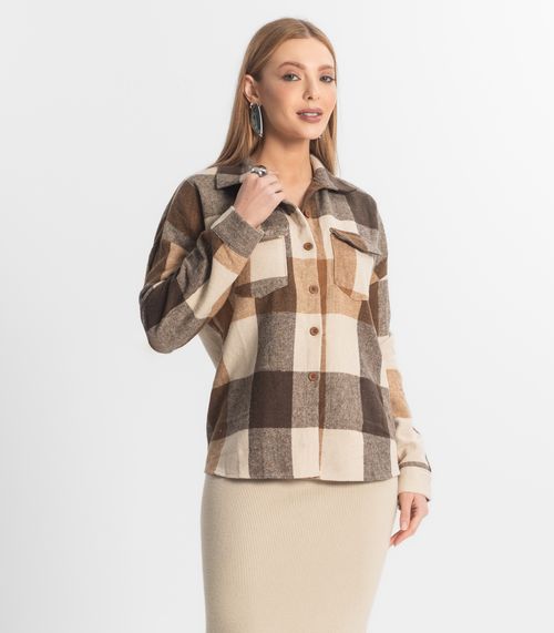 Camisa Xadrez Feminina Lã Batida Epifani Cinza