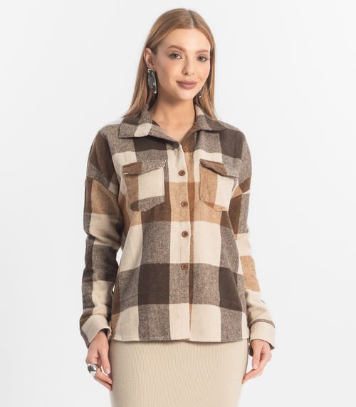 Camisa Xadrez Feminina Lã Batida Epifani Cinza