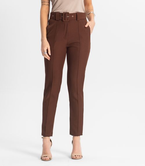 Calça Alfaiataria Tradicional Com Cinto Select Marrom