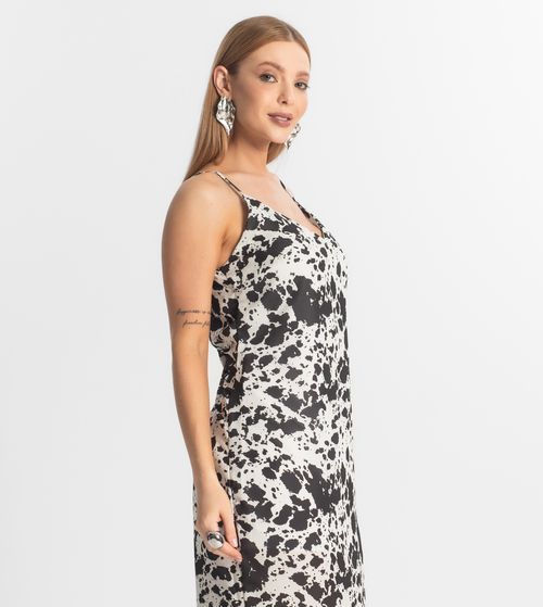 Vestido Feminino Midi De Alça Estampado Veshine Preto