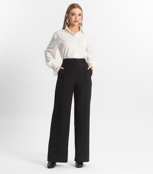Calça Feminina Pantalona Em Alfaiataria Veshine Preto