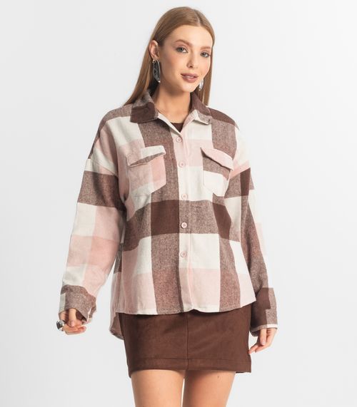 Camisa Xadrez Feminina Lã Batida Epifani Rosa