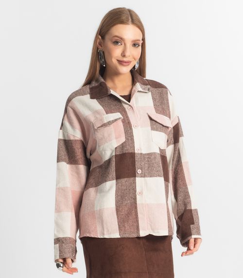Camisa Xadrez Feminina Lã Batida Epifani Rosa
