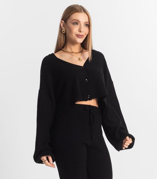 Conjunto Feminino Calça E Casaco Em Tricot Epifani Preto