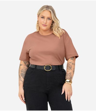Blusa Manga Curta Plus Size Secret Glam Marrom