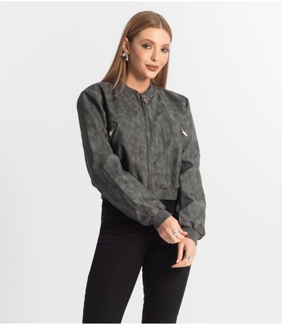 Jaqueta Feminina Bomber PU Hansez Cinza