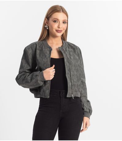 Jaqueta Feminina Bomber PU Hansez Cinza