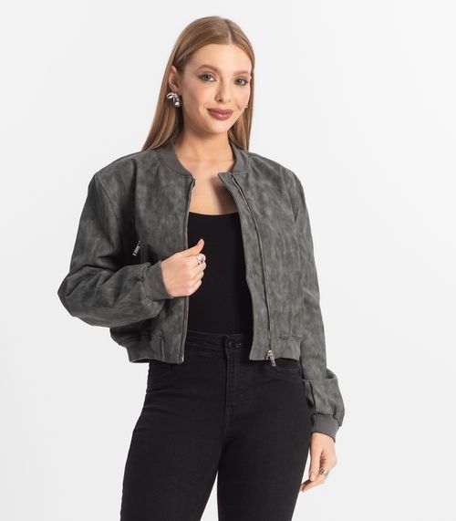 Jaqueta Feminina Bomber PU Hansez Cinza