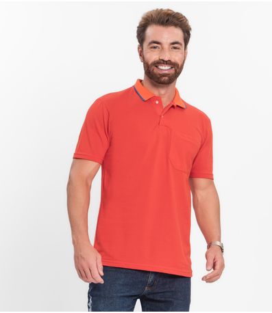 Polo Básica Com Detalhe de Linhas na Gola Select Laranja